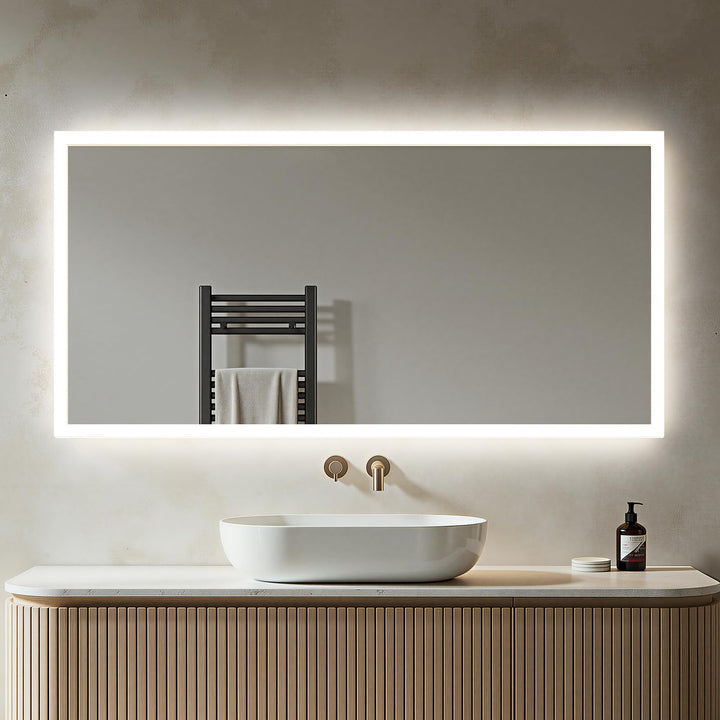 Heilmetz Badspiegel mit Beleuchtung 120x60cm, Badezimmerspiegel mit 3000K Warmweisses Licht und 6500