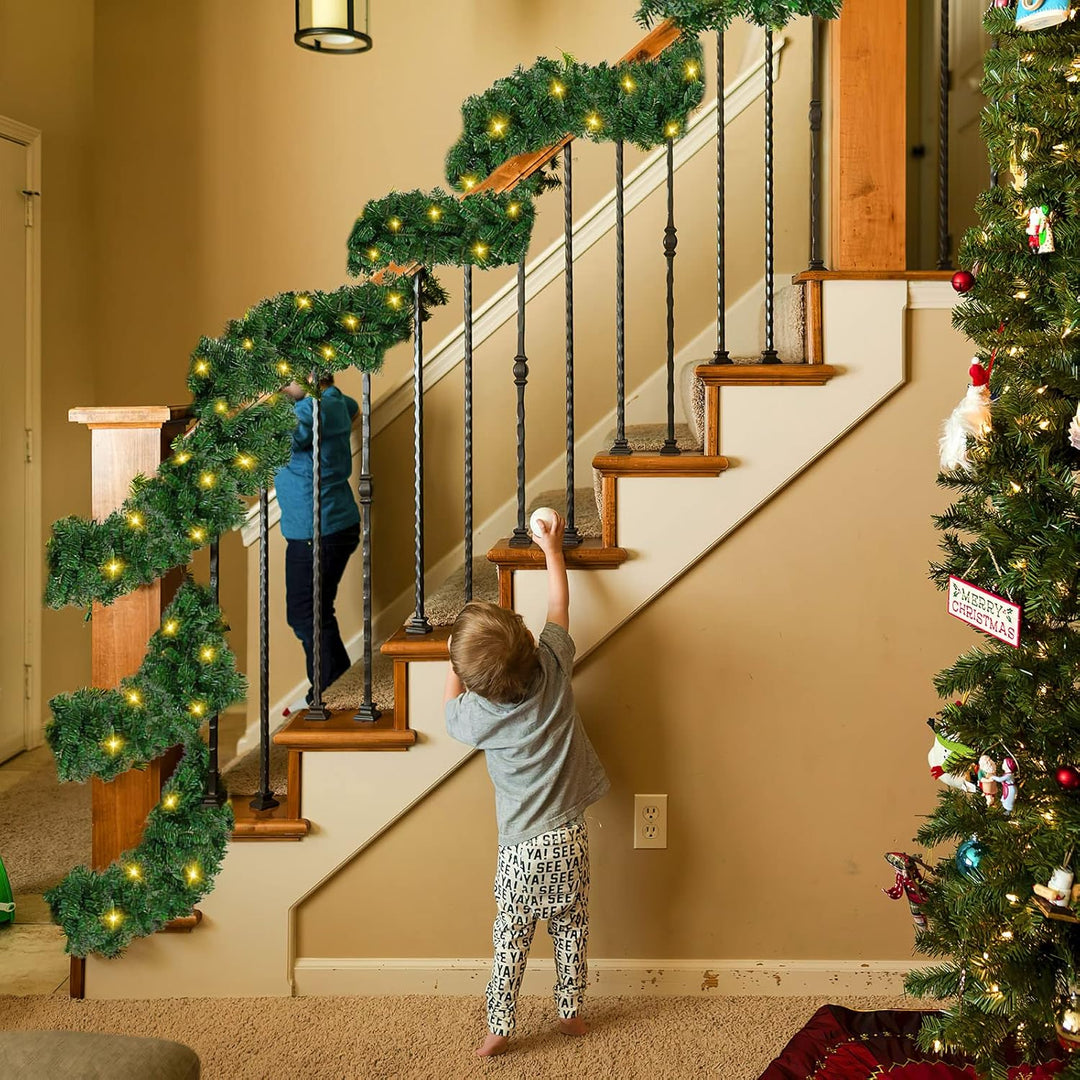 Yakimz 5m Weihnachtsgirlande, Künstliche Tannengirlande Grün mit 100 LEDs Warmweiss 8 Modus Lichterk