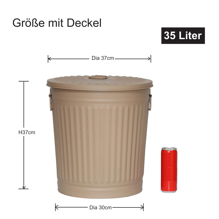 3 Sets Retrodesign Mülleimer mit Deckel | Beige | Ø 36 cm, Höhe 36,5 cm, 35 Liter 3 Stück - 35 Liter