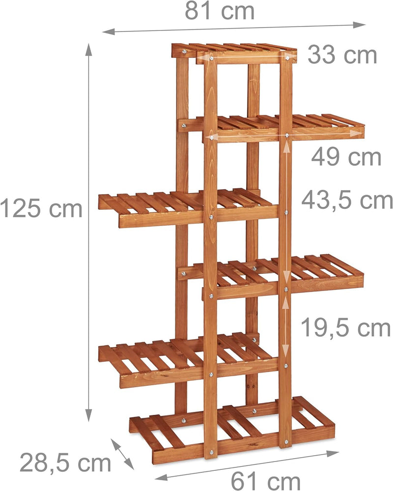 Relaxdays Blumenregal aus Holz, 5 Ebenen, Blumenständer für innen, Mehrstöckig, HBT: ca. 125 x 81 x