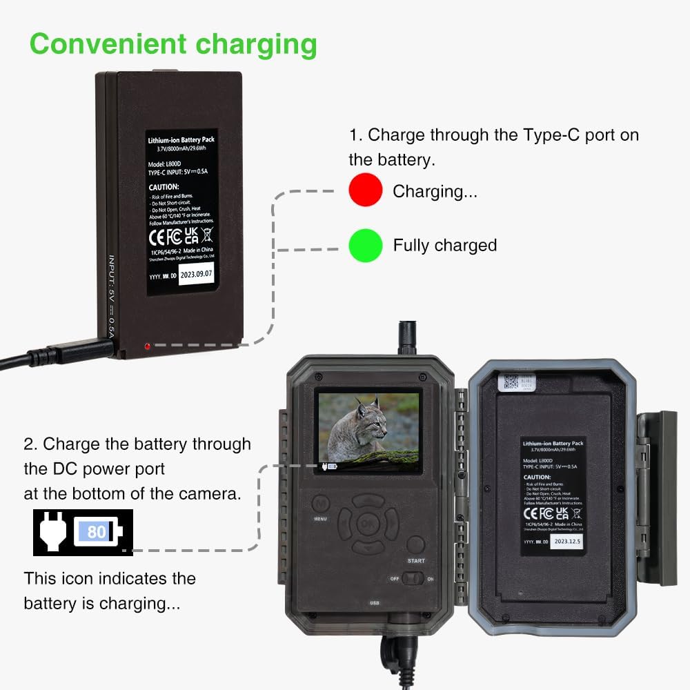 GardePro L800D Wiederaufladbarer 8000-mAh-Lithium-Akku für GardePro E6P, E6PMB, E8P, E8PMB, E8PWF, X