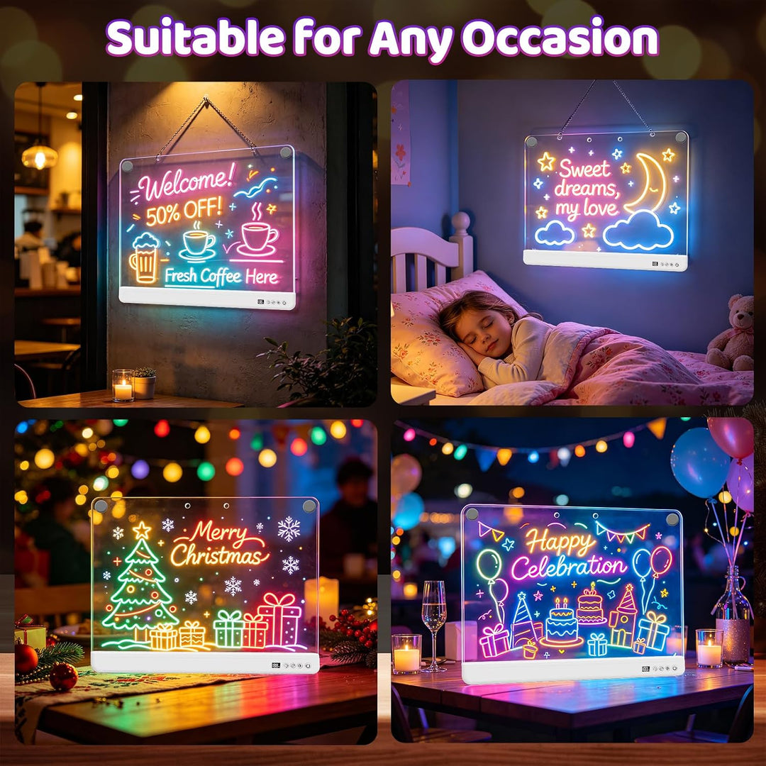 WEVOL LED Zeichenbrett Kinder, Acryl Maltafel 30x40cm Wiederaufladbar mit 7 Farben und 15 Lichteffek