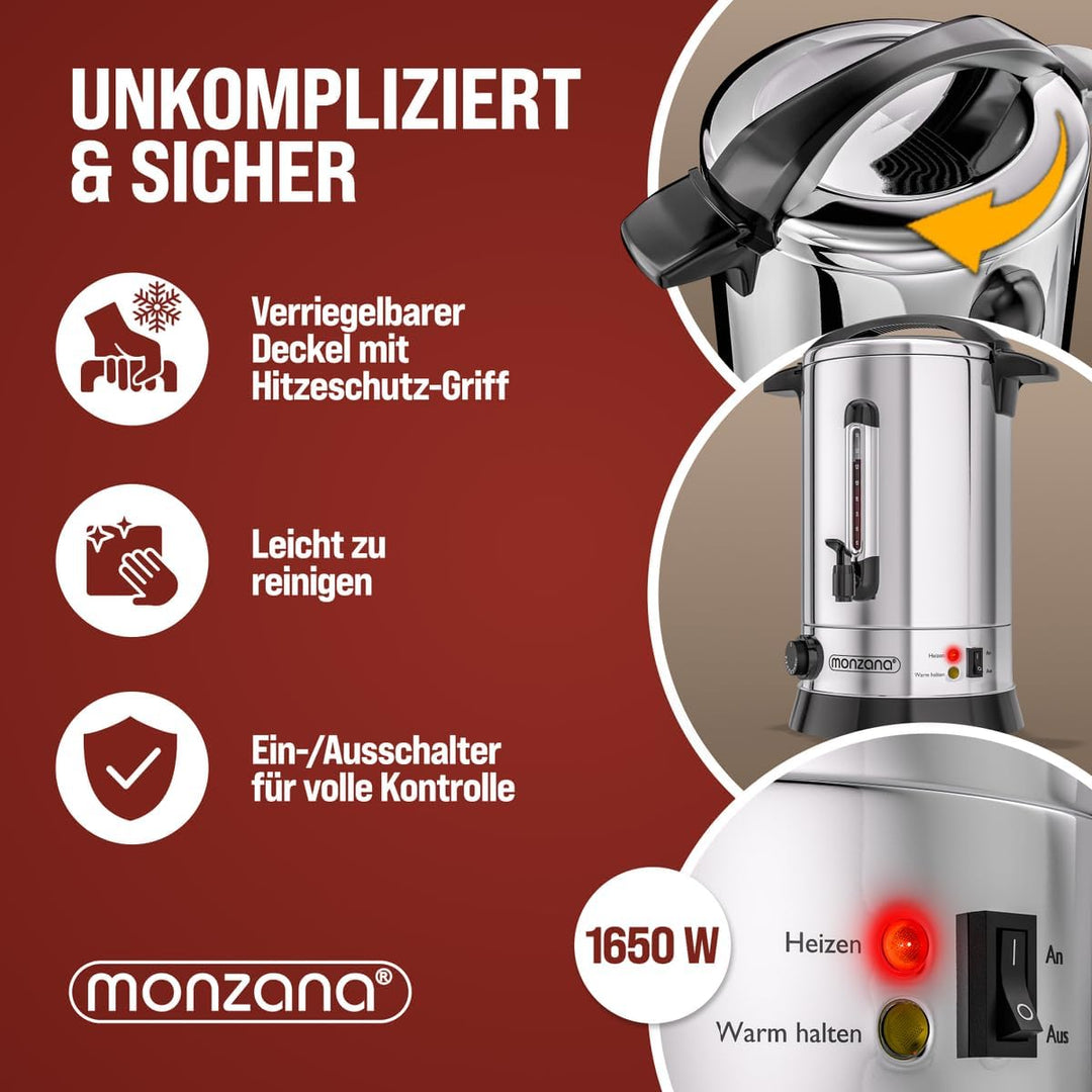 Monzana Glühweinkocher 20L Edelstahl 90 Tassen Zapfhahn Temperatureinstellung 30-110°C Heissgetränke