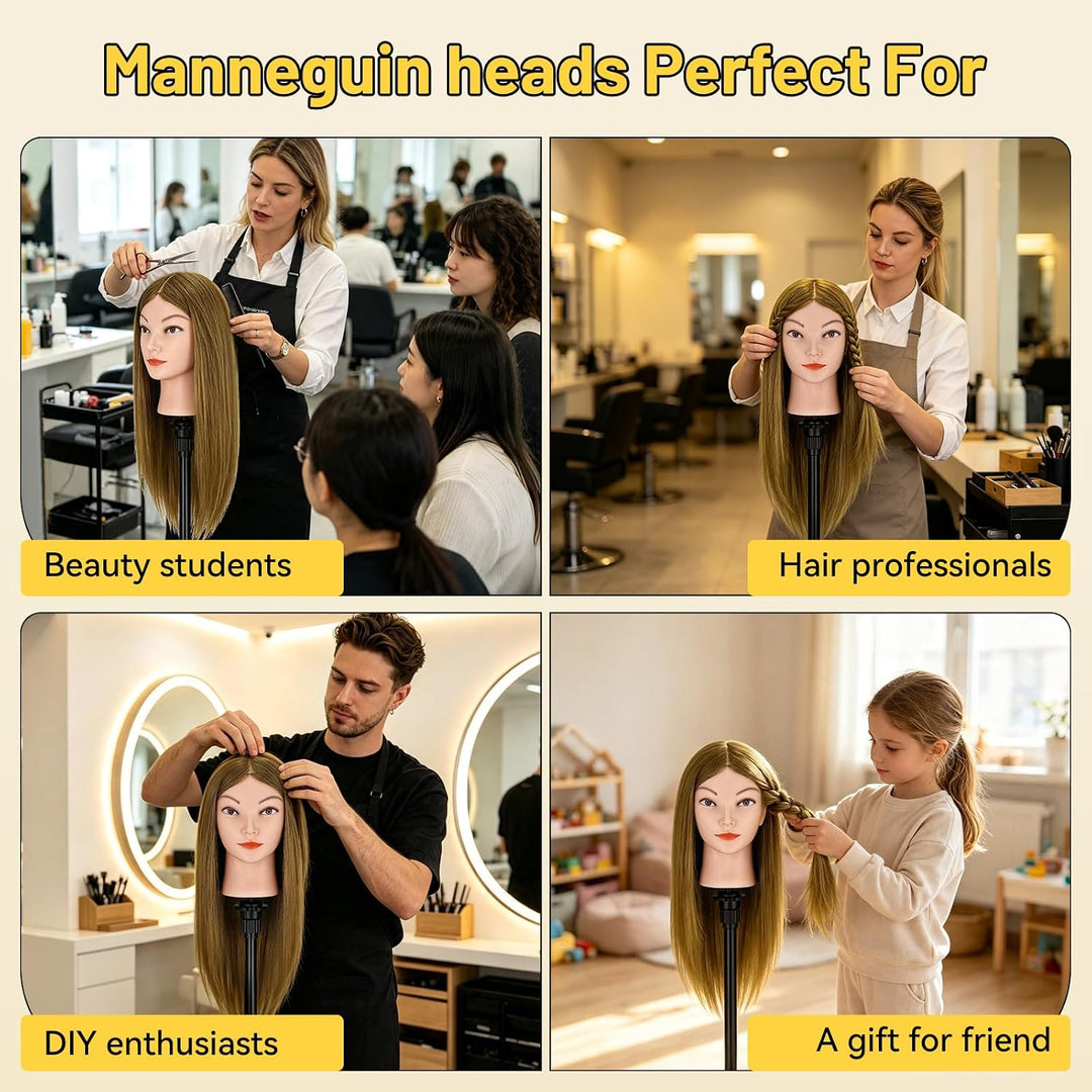Yofuly 18 inch Trainingsköpfe für Friseure Übungskopf, 100% Echthaar Kosmetik Schaufensterpuppenkopf