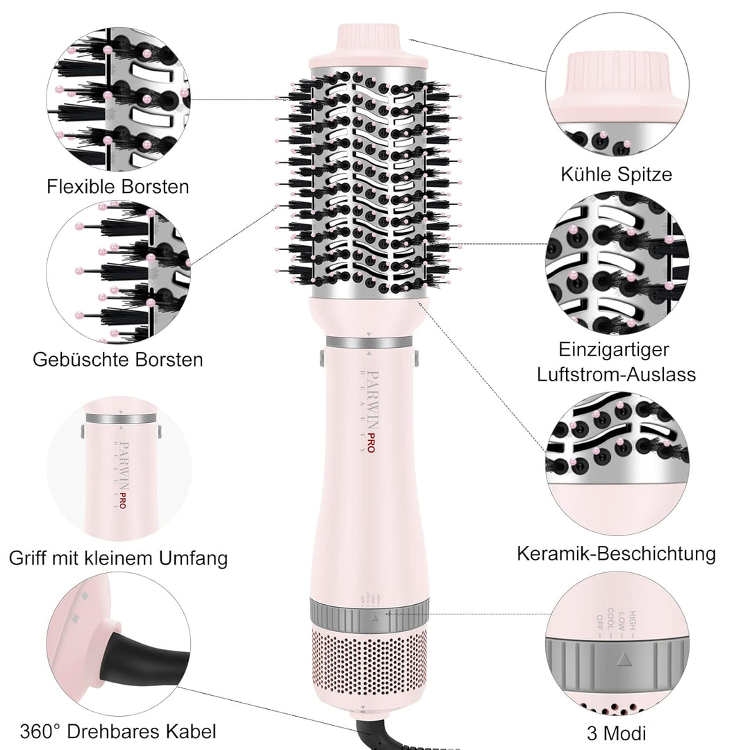 4 IN 1 Haartrockner Warmluftbürste Set, PARWIN PRO BEAUTY Styler-Set, Föhnbürste mit 4 Aufsätze zum