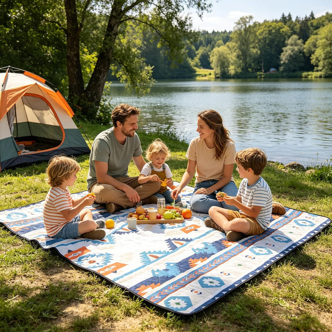 Picknickdecke 200x200 cm - Stranddecke XXL, wasserdicht & isoliert Campingdecke, atmungsaktiv und we