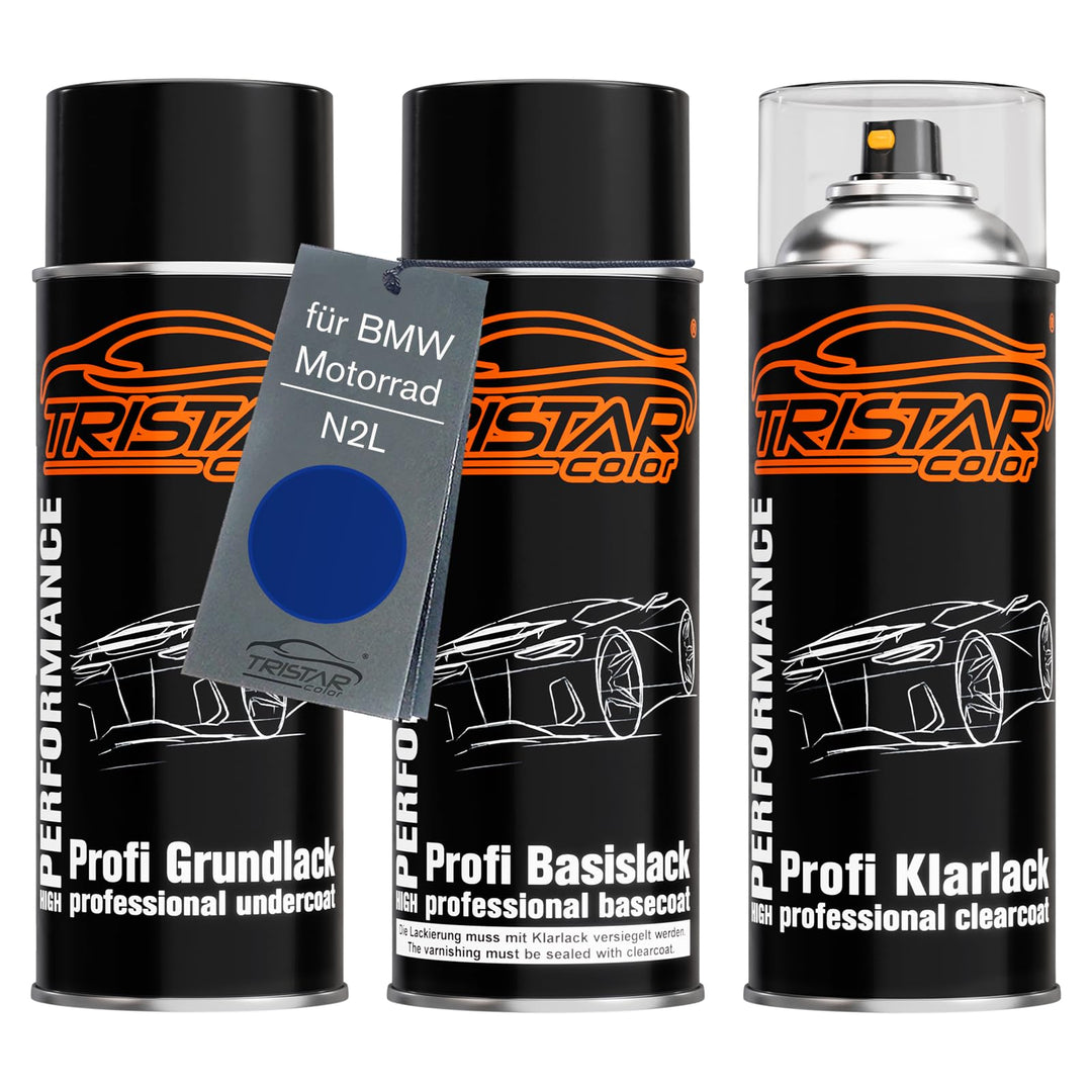 Motorradlack Spraydosen Set für BMW Motorrad N2L Racing Blau Metallic Grundlack Basislack Klarlack S