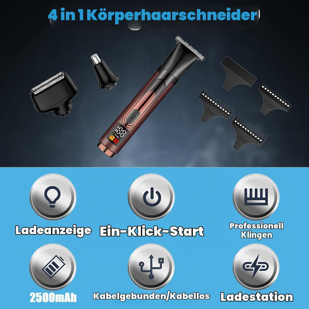 Elektrischer Rückenrasierer Herren 4 in 1, Körperhaartrimmer mit Verlängerungsgriff, Kabellos &amp; Wass