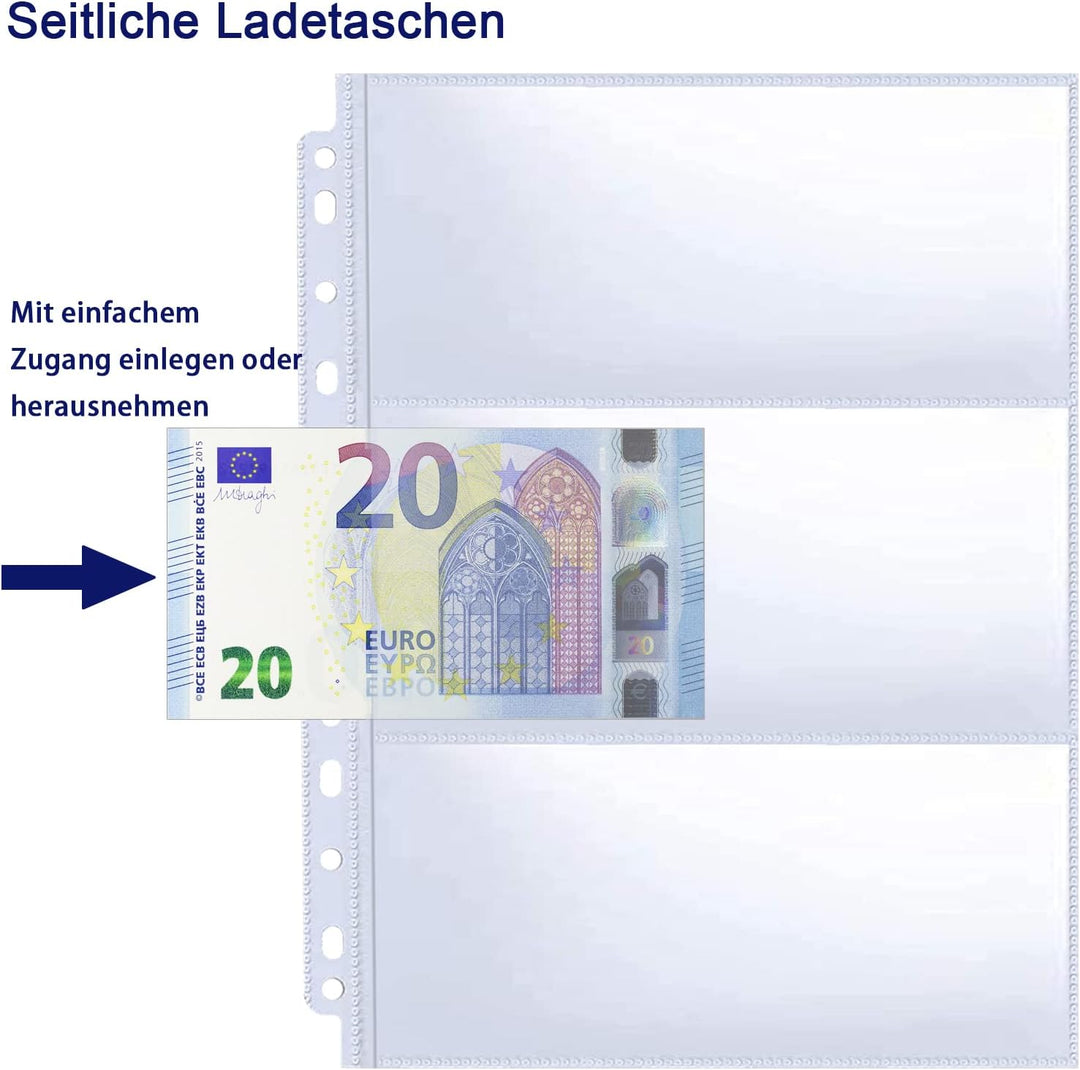 30er-Pack 180 Taschen 11-Loch Banknoten-Hüllen, Nachfüllseite für Bargeldsammelalben, Doppelseitige