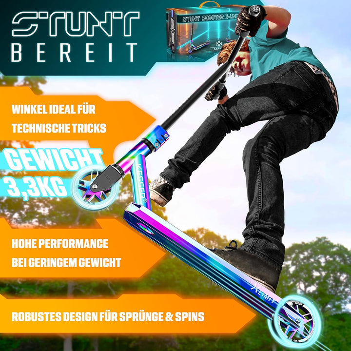 KESSER® Stunt Scooter X-Limit-Pro 360° Lenkung Funscooter Stuntscooter mit Ständer ABEC 9 Kugellager