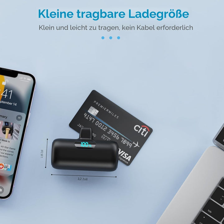 Mini Power Bank für iPhone 5000mAh, Upgrade 15W PD 3.0A Schnellladung, Leicht-Kompakt Powerbank LCD