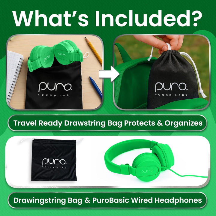 Puro Sound Labs PuroBasic Volume Limiting Wired Headphones for Kids, Boys, Girls 2+ Foldable & Adjus