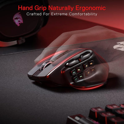 Redragon M811 Pro Wireless MMO Gaming Maus, 15 Programmierbare Tasten, RGB-Gamer-Maus, 10 Seitlichen