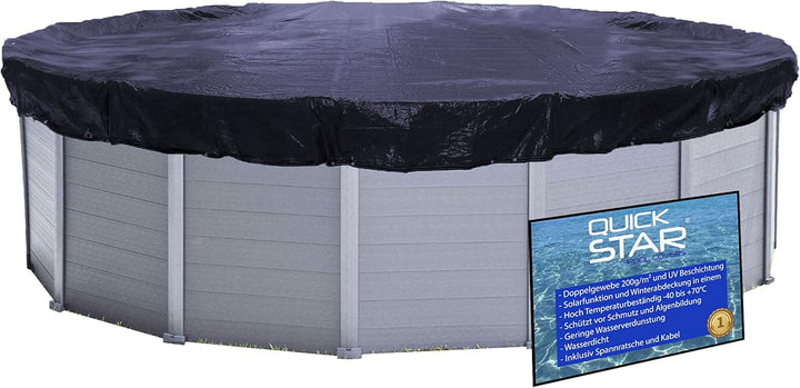 QUICK STAR Poolabdeckung Rund für 366-400 cm Pools | Planenmass Ø 460 cm | Schwarz | Sommer & Winter