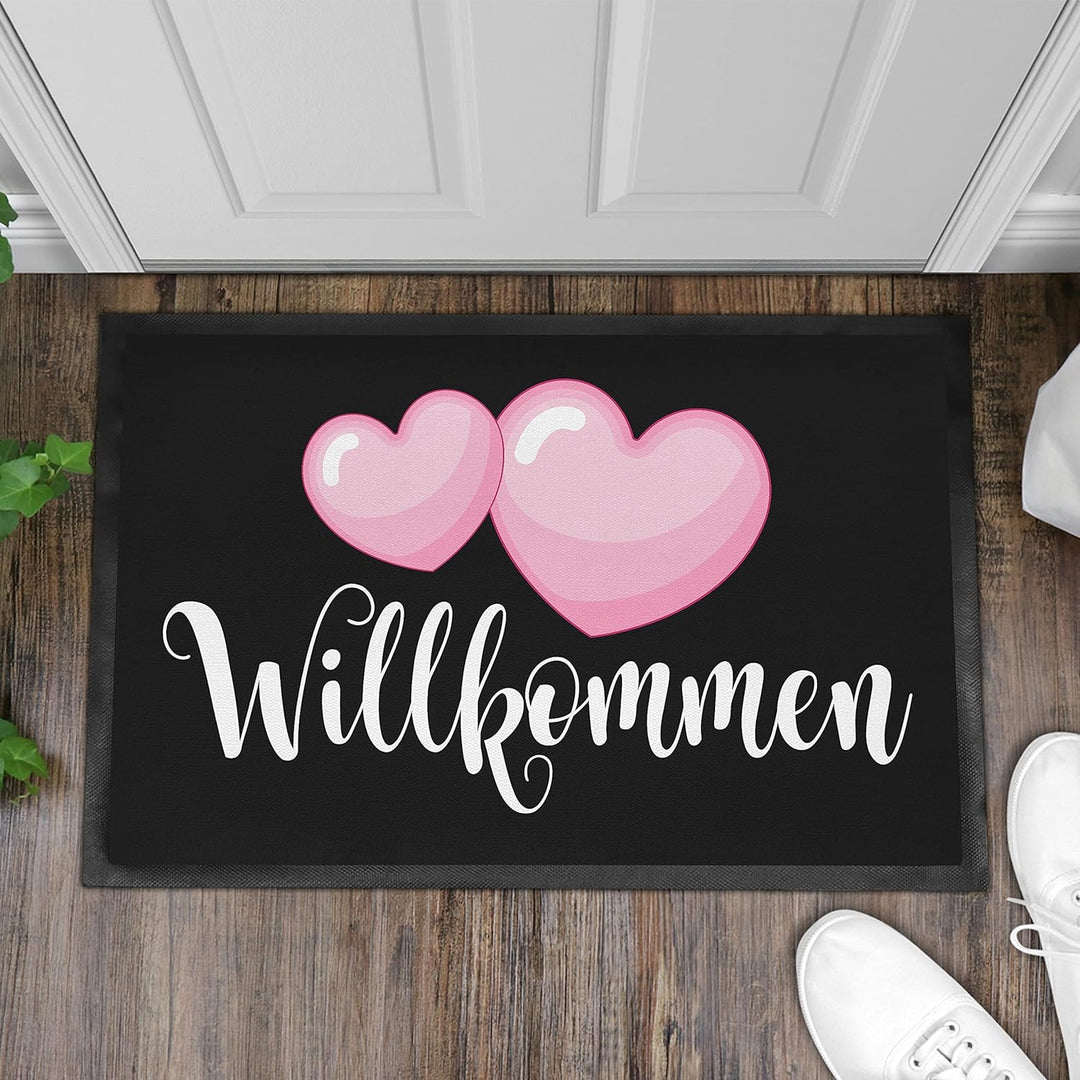 Trendation - Willkommen Fussmatte Herzen Grafik Geschenk Innen und Aussenbereich 60x40 cm