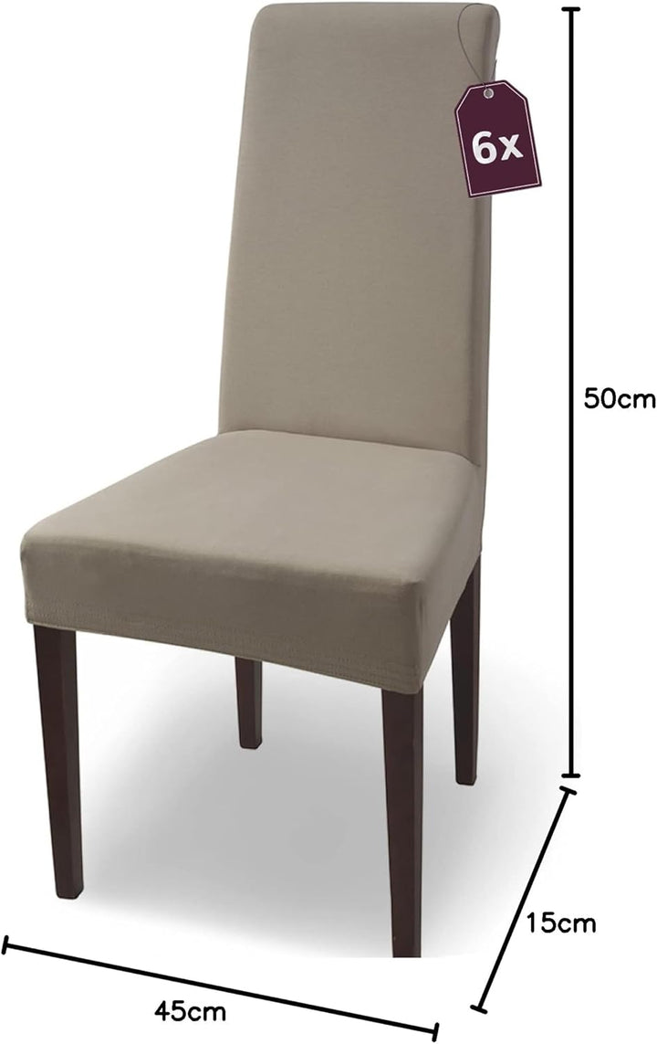 SCHEFFLER-Home Natalie Stretch Stuhlhussen Baumwolle/Stuhlhussen Beige/Stuhlüberzug 6er Set/Stuhlabd