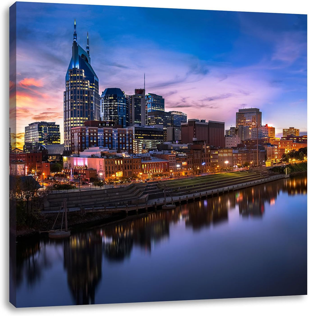 Nashville Skyline Panorama, Format: 70x70 auf Leinwand, XXL riesige Bilder fertig gerahmt mit Keilra