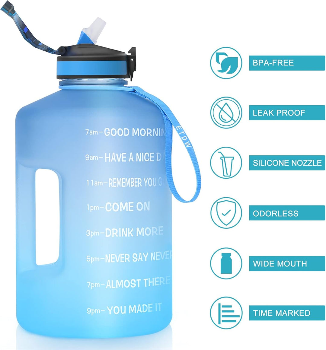 3,78 Liter Trinkflasche Sport mit Zeitangaben und Strohhalme, 3,78L Gross Sportflasche BPA Frei, Aut