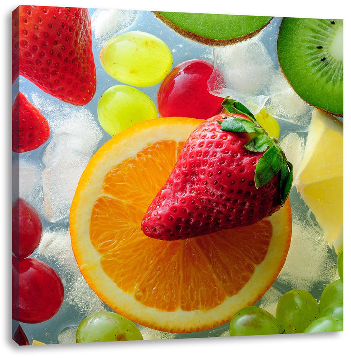 Leckeres buntes Obst, Format: 70x70 auf Leinwand, XXL riesige Bilder fertig gerahmt mit Keilrahmen,