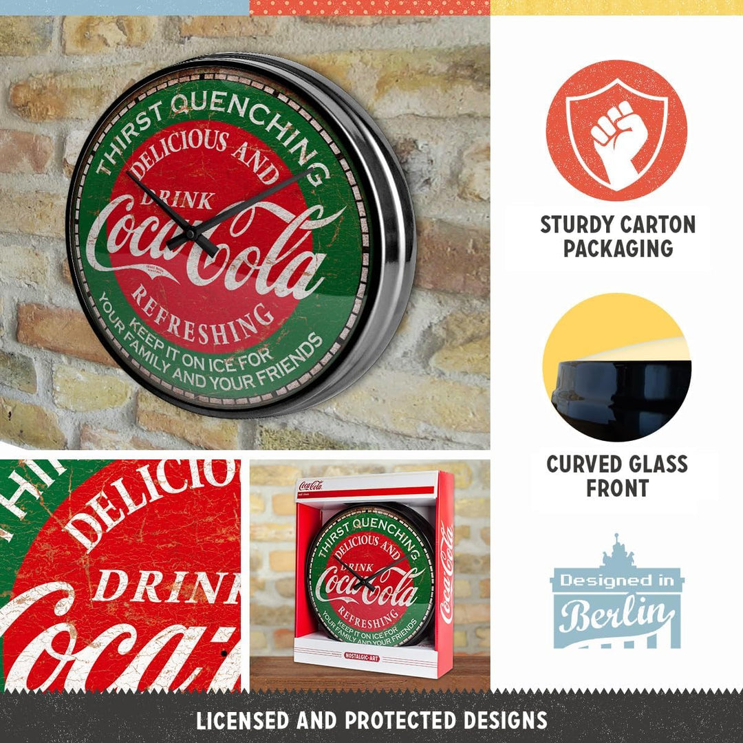 Nostalgic-Art Retro Wanduhr, Ø 31 cm, Coca-Cola – Thirst Quenching Green – Geschenk-Idee für Coke-Fa