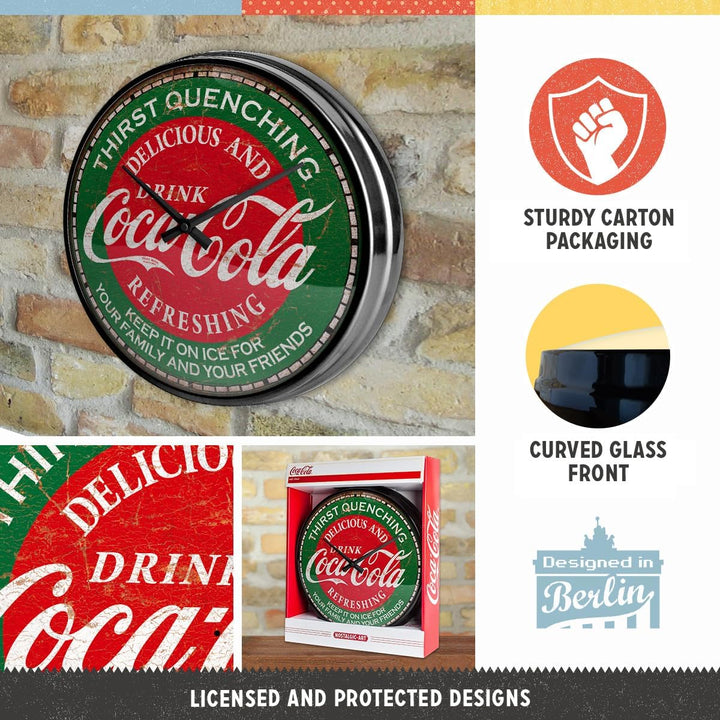 Nostalgic-Art Retro Wanduhr, Ø 31 cm, Coca-Cola – Thirst Quenching Green – Geschenk-Idee für Coke-Fa