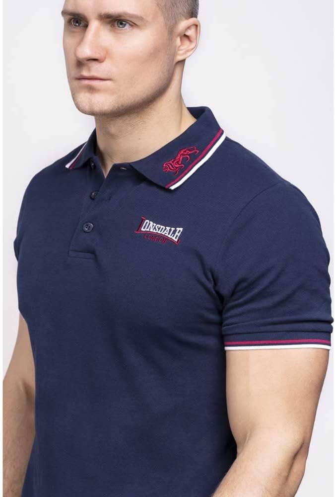 Lonsdale Herren Poloshirt schmale Passform Lion Blau (Bleu/Rouge/Blanc) M, Blau (Bleu/Rouge/Blanc) M