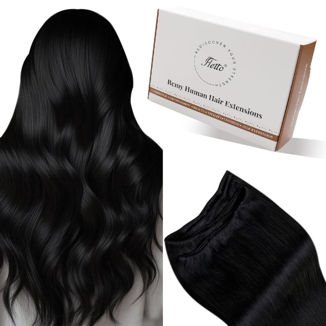 Hetto Echthaar Tressen Extensions Schwarz 50cm Tressen Echthaar Extensions Remy Extensions Tressen E