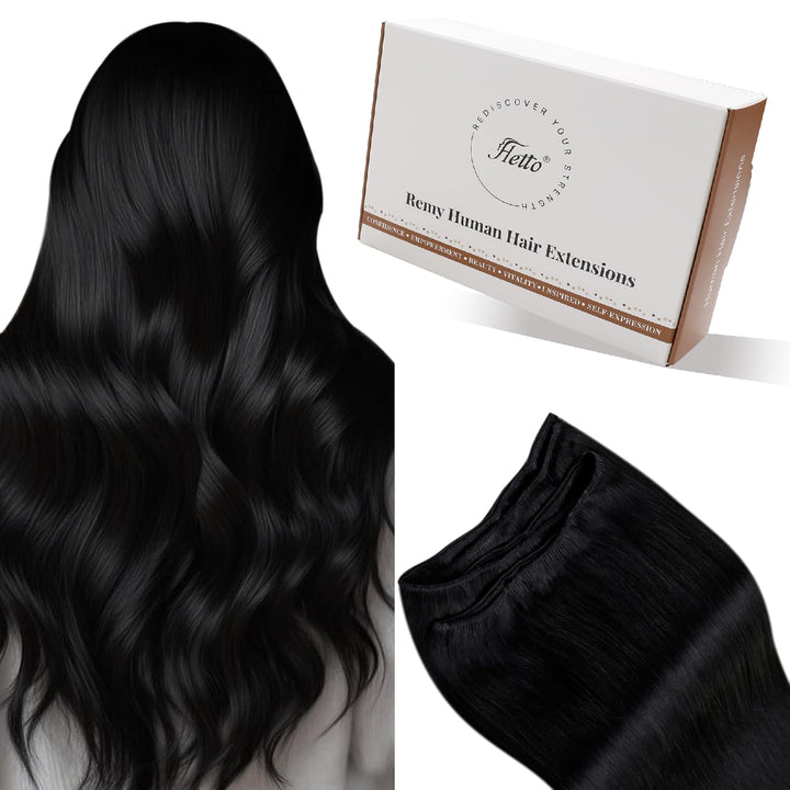 Hetto Echthaar Tressen Extensions Schwarz 50cm Tressen Echthaar Extensions Remy Extensions Tressen E