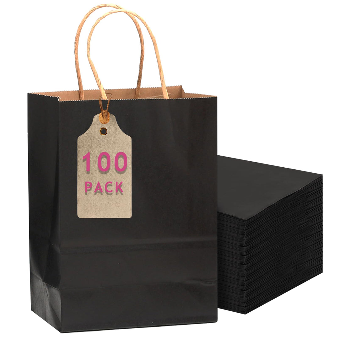 Gcardist 100-Packs schwarzes Geschenk Taschen mit Griffen Bulk 11"x8.3"x4.3" Medium Grösse Kraftpapi