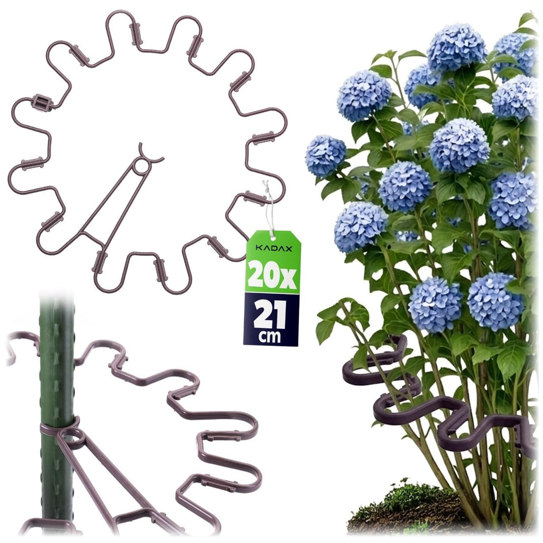 KADAX Staudenhalter Rund Ø 21 cm im 20er Set, Pflanzenhalter aus Kunststoff, Pflanzenstütze, Stauden