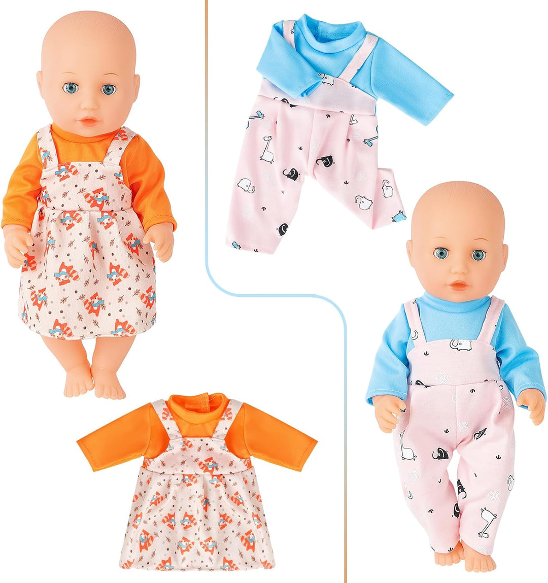 deAO Kleidung Outfits für Baby Puppen 36 cm 14inch, 7 Stück Puppenkleidung mit Set aus Kleid Hose Ba