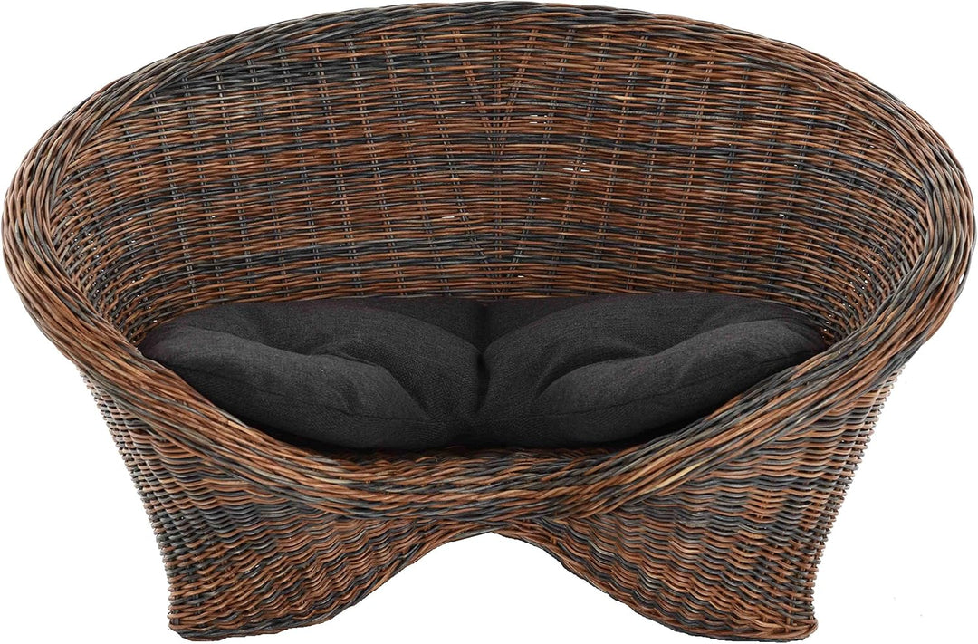 Lotus-Stuhl Meditationssessel aus echtem Rattan/Yoga Sitz zur Meditation Sessel (Schwarz Braun mit K
