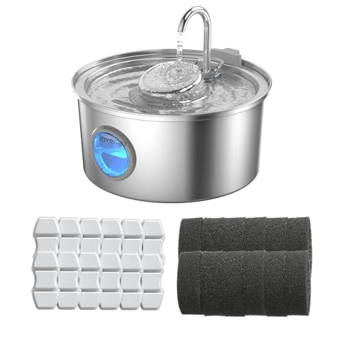 Katzenbrunnen Edelstahl und Ersatzfilter, 3.2L Ultra-Leiser Trinkbrunnen für Katze mit Wasserstandsa