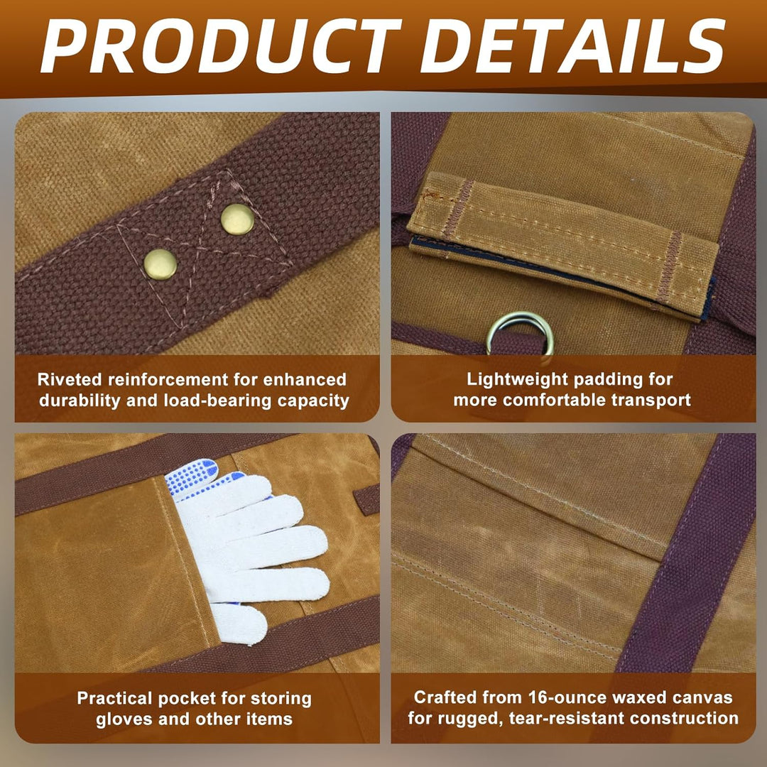 Kaminholzkorb Gross, 60 x 30 x 50cm Holzkorb mit Handschuhen für Kaminholz zum Transportieren und Au