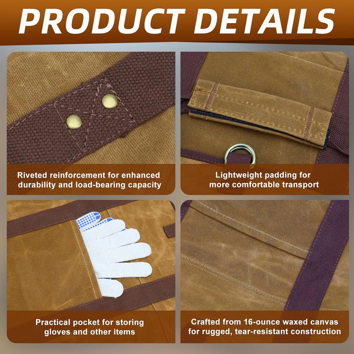 Kaminholzkorb Gross, 60 x 30 x 50cm Holzkorb mit Handschuhen für Kaminholz zum Transportieren und Au