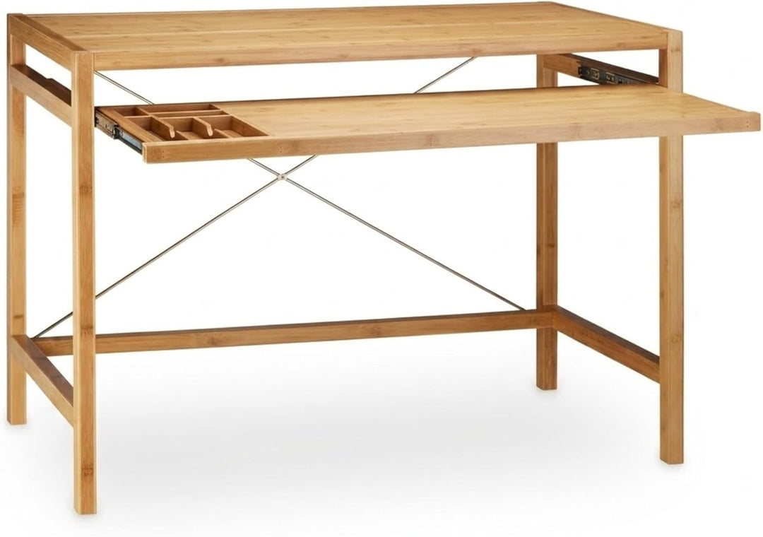 Relaxdays Computertisch Holz, Tastaturauszug, Bürotisch ausziehbar, Schreibtisch massiv, HxBxT: 76,5
