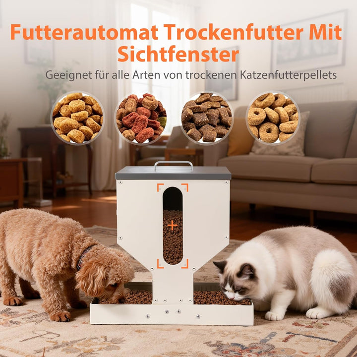 Futterautomat Katze 2 Näpfe, Trockenfutterspender für Katzen, 10l, Metall, Futterspender für Katzen