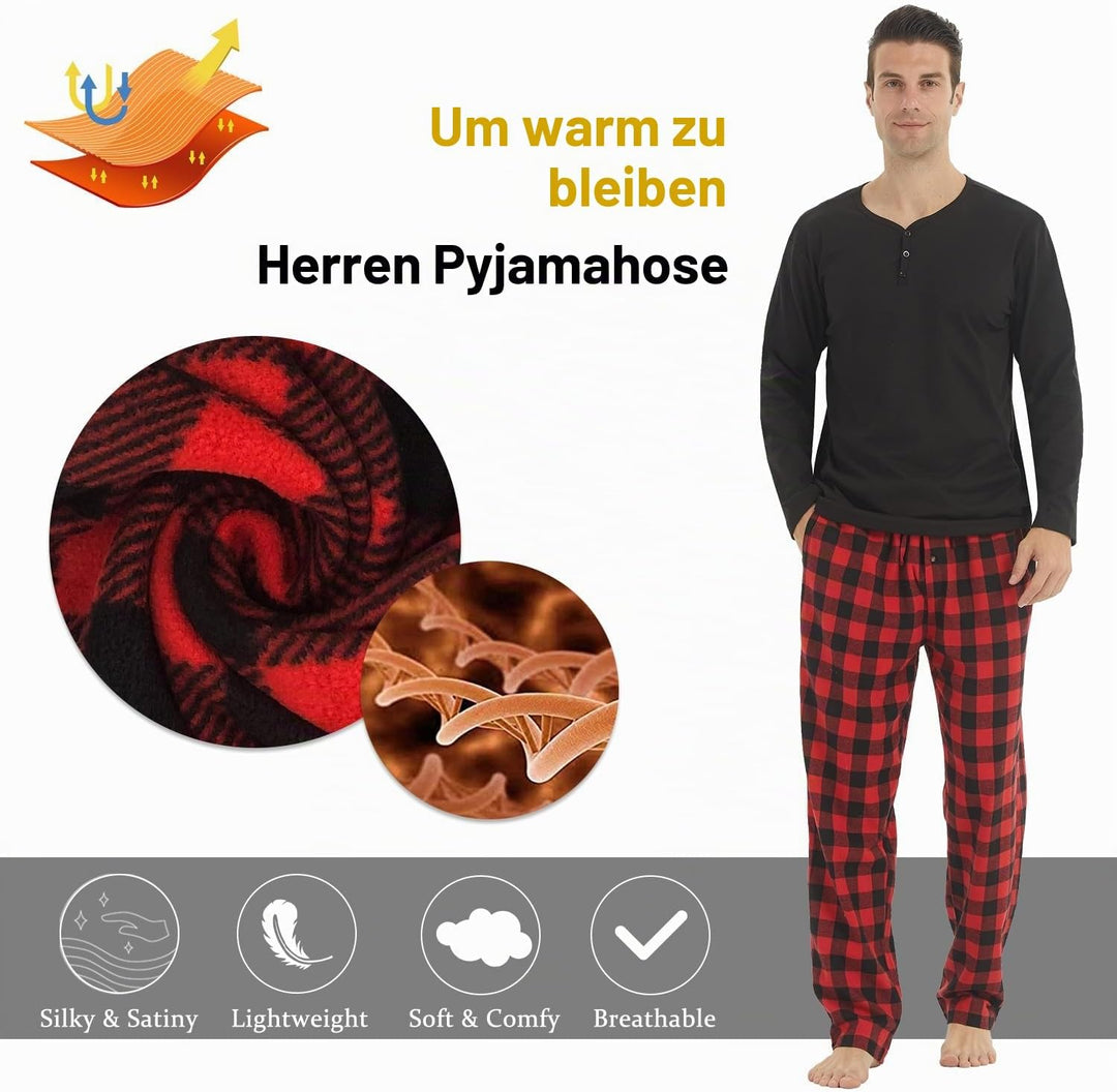 LNFINTDO 1-2er Pack Schlafanzughose Herren Lang Fleece Karierte Pyjamahose Winter Warm Nachtwäsche B