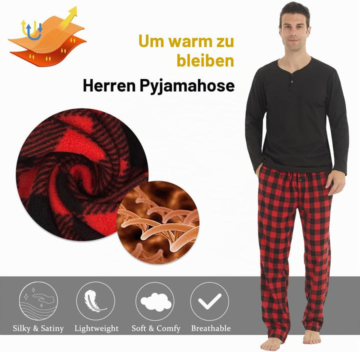 LNFINTDO 1-2er Pack Schlafanzughose Herren Lang Fleece Karierte Pyjamahose Winter Warm Nachtwäsche B