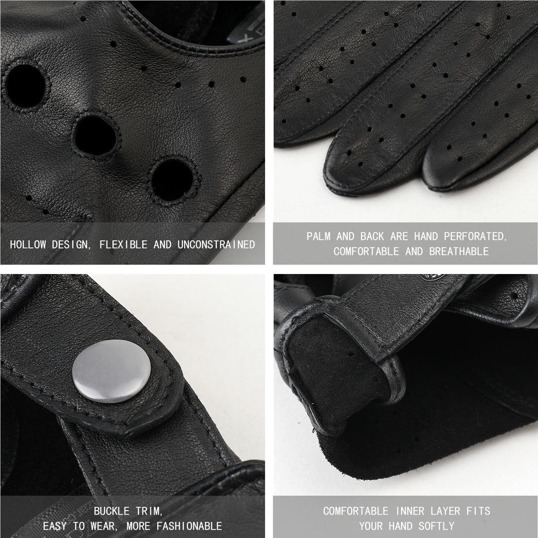 ZLUXURQ Herren Fahrerhandschuhe aus 100% Leder,Unliniert Lederhandschuhe Large-9.5" Schwarz (Lammfel