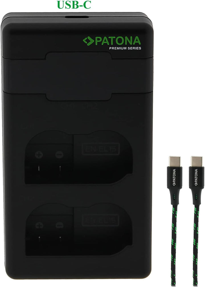 PATONA EN-EL15c EN-EL15b EN-EL15 - PD Performance Akku Ladegerät (1500mA), USB-C Mini Dual LCD - PD/