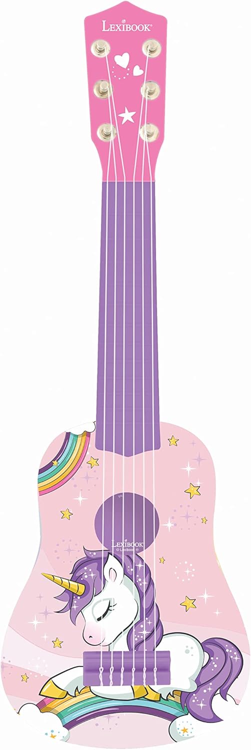 Lexibook erste Gitarre Einhorn für Kinder, 6 Nylonsaiten, 53 cm, Anleitung inklusive, Rosa/Blau, K20