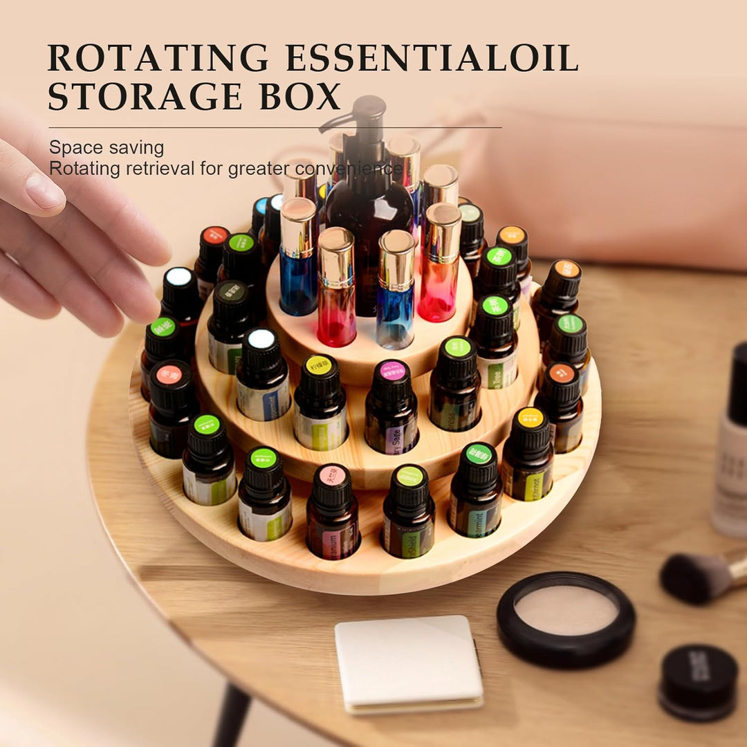 RoseFlower 3 Etage Luxus Holz Ätherisches Öl Organisator Behälter Duftöle Display Ständer, 39 Löcher