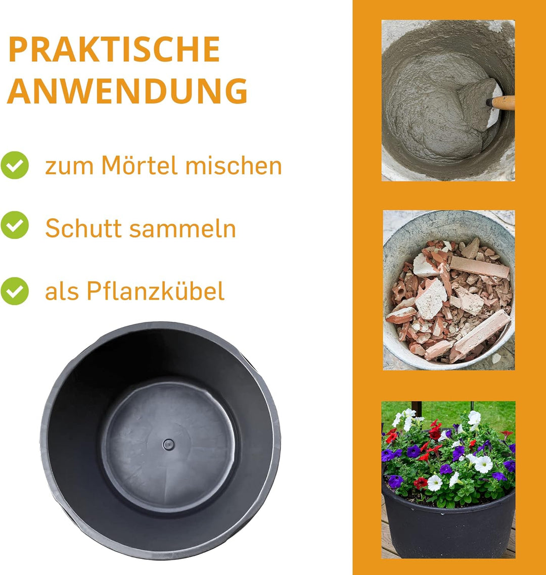 Hossi's Wholesale 10x Mörtelkübel 65l aus Kunststoff, stabile Maurerkübel, Baueimer für Baustelle un