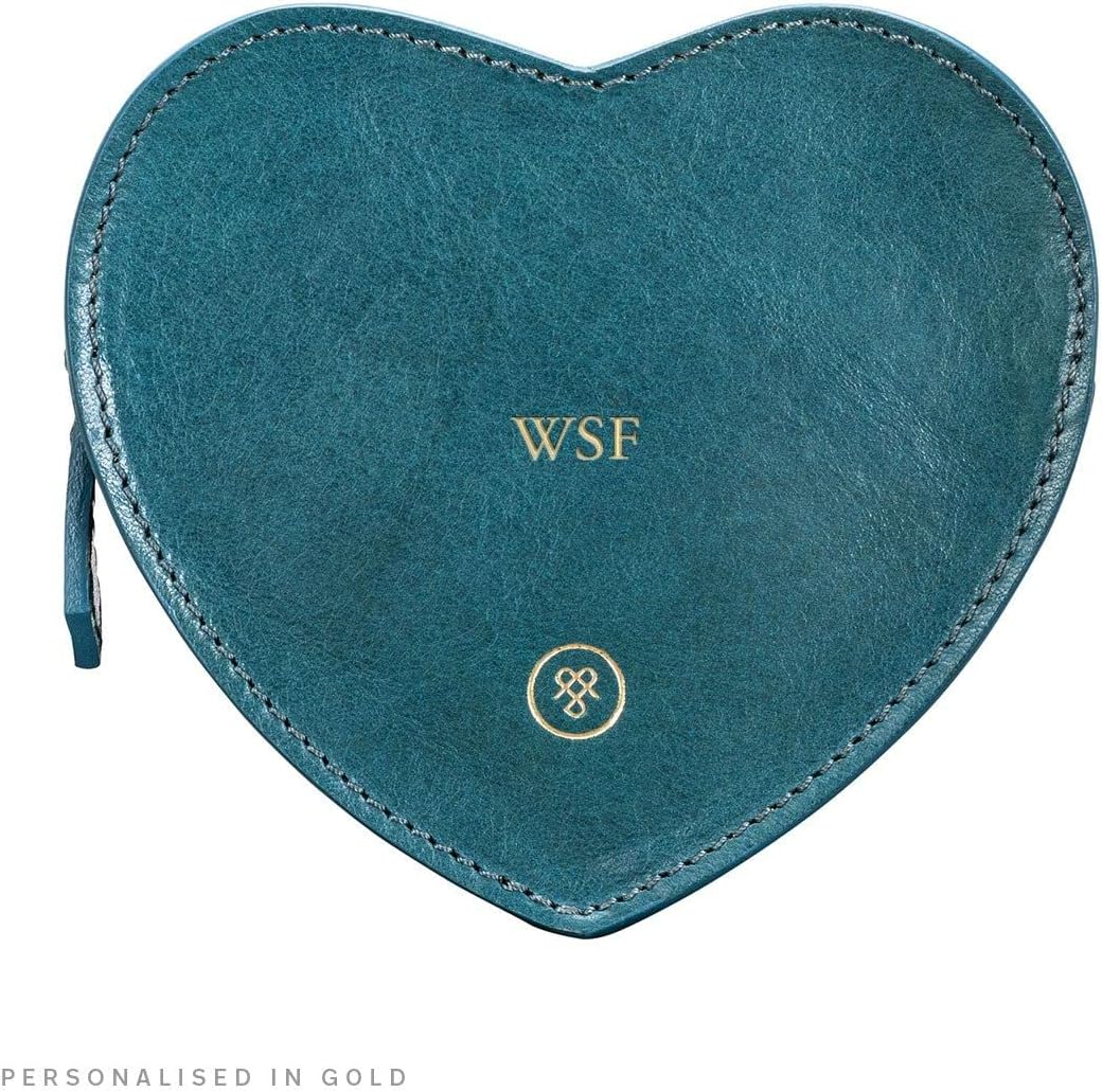 Maxwell Scott Herzförmiges Damen Leder Handtaschenetui MirabellaL in Petrol Blau, Petrol Blau