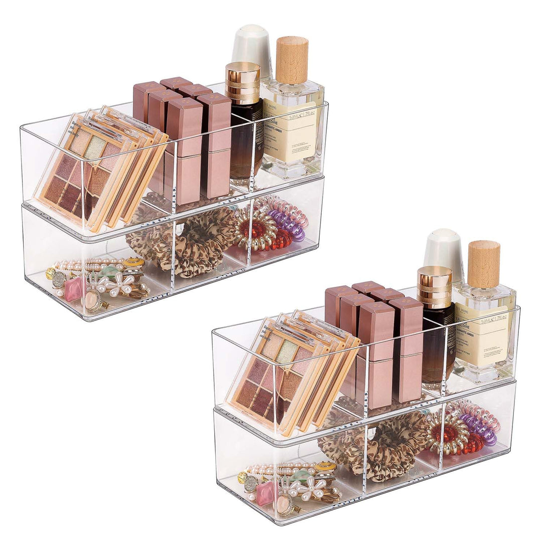 JessLab Acryl Organizer, 4er-Set Transparente Makeup Aufbewahrung für Schminktisch, Arbeitsplatte, B