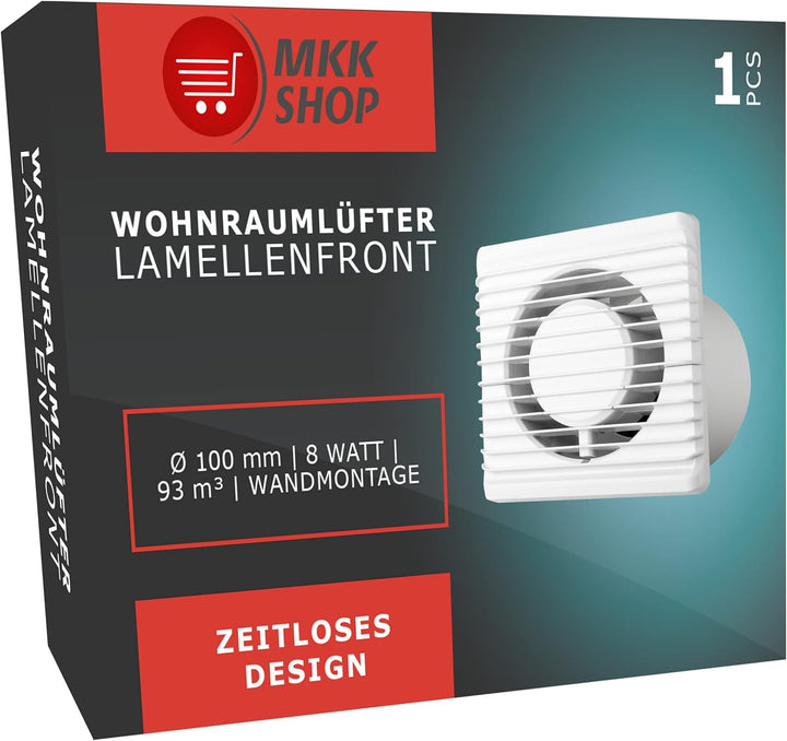 MKK Badlüfter Wohnraumlüfter Ø100 mm – Leiser Bad- & WC-Ventilator, Wandlüfter Standard Weiss – Ener