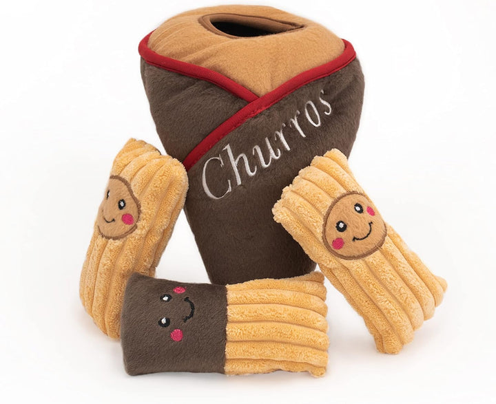 Zippy Burrow™ – Churro-Tüte | Interaktives Hundespielzeug mit Plüsch-Churros | Versteck- und Suchspi