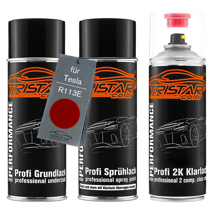 TRISTARcolor Autolack 2K Spraydosen Set für Tesla R113E Ultra Red Metallic Grundlack Basislack 2 Kom