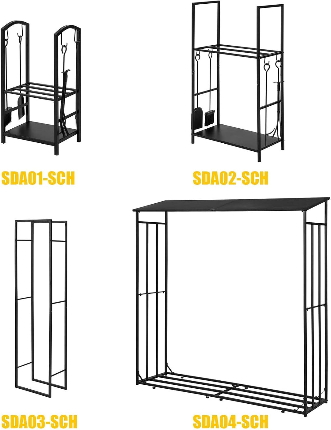SoBuy SDA01-SCH Kaminholzregal mit 4-teilig Kaminbesteck Brennholzregal mit 2 Ablagen Kaminholzständ